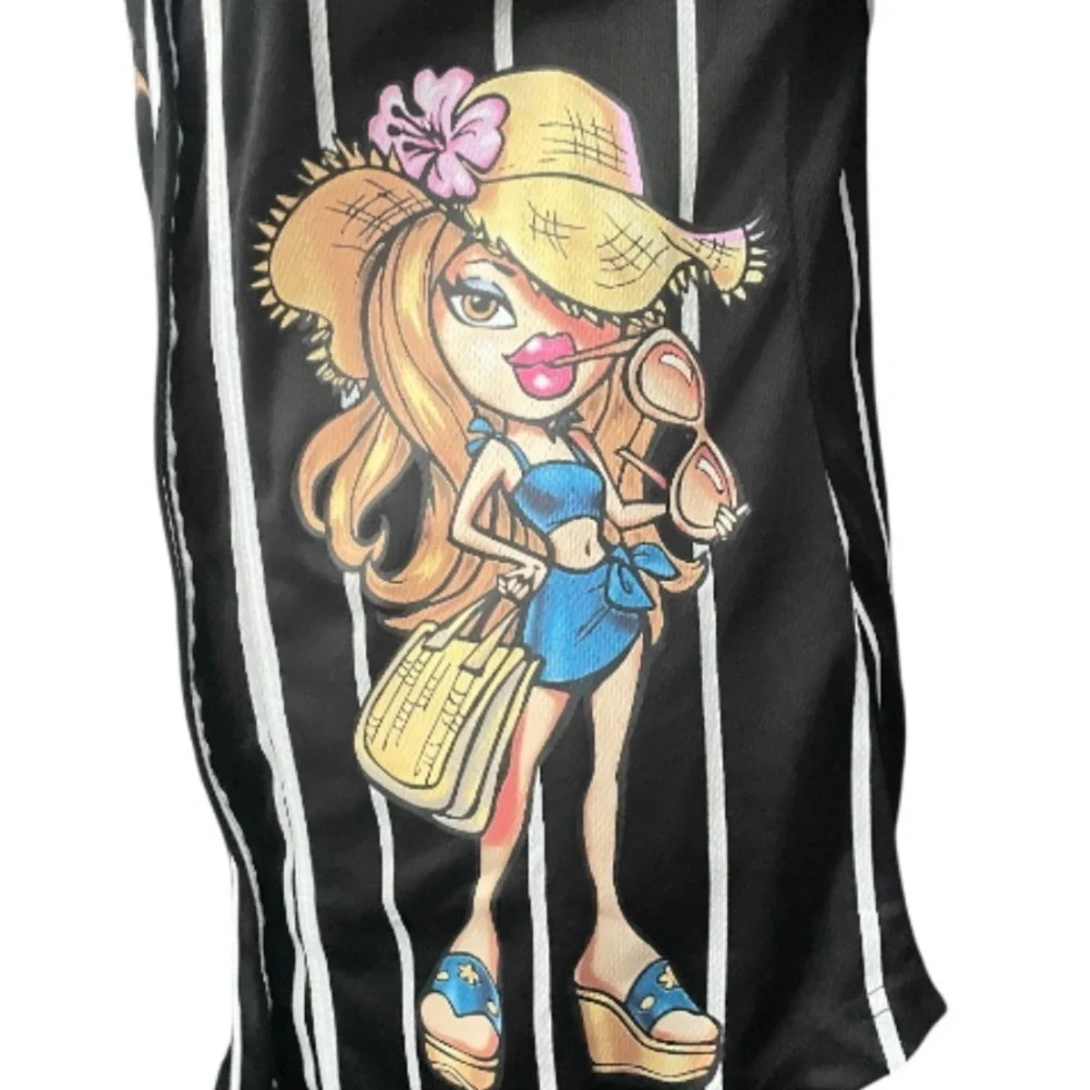 Bratz Baseball Jersey Graphic Shirt Black White Pinstripe Y2K Style